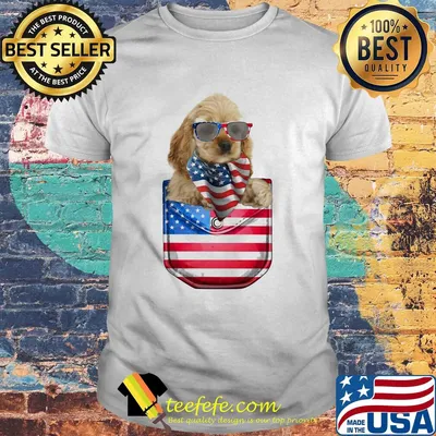 Buff cocker spaniel pocket american flag independence day shirt