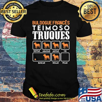 Buldogue francês teimoso truques sentar abaixar agitar vir buscar rolar ficar shirt