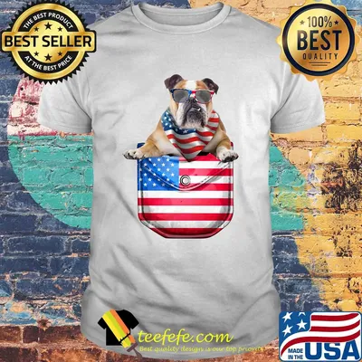 Bulldog pocket american flag independence day shirt
