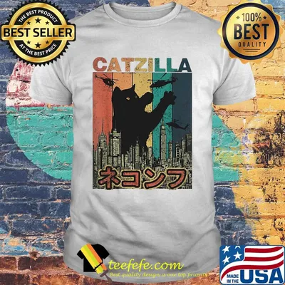 Catzilla Japanese Style Cat Kitten Vintage Retro Shirt
