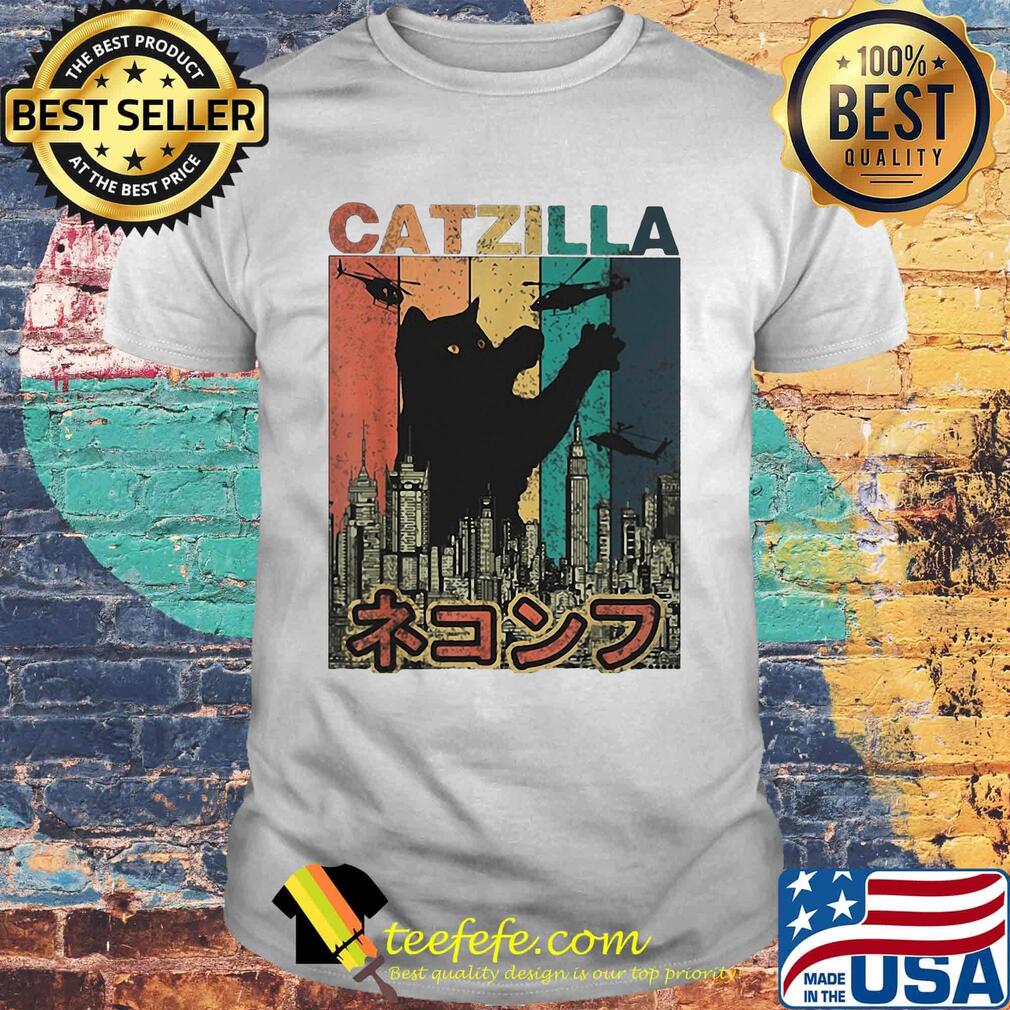 Catzilla Japanese Style Cat Kitten Vintage Retro Shirt
