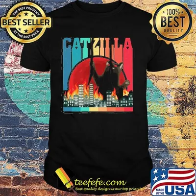 Catzilla Japanese Sunset Style Cat Kitten Vintage Retro Shirt