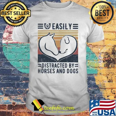 Easily Distracted By Horses And Dog Vingtage Retro Shirt
