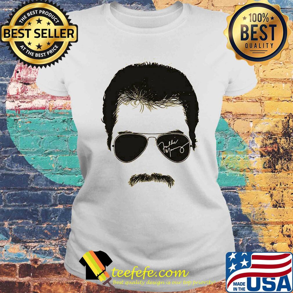 Freddie mercury face signature tee 1970s british rock band s Laides tee Freddie mercury face signature tee 1970s british rock band s Laides tee