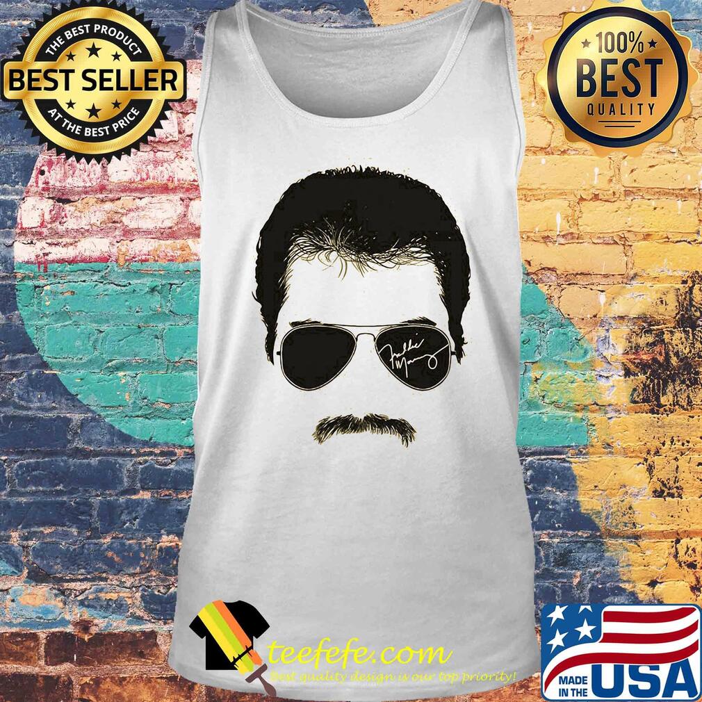 Freddie mercury face signature tee 1970s british rock band s Tank top Freddie mercury face signature tee 1970s british rock band s Tank top