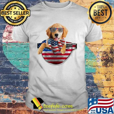 Golden retriever pocket american flag independence day shirt