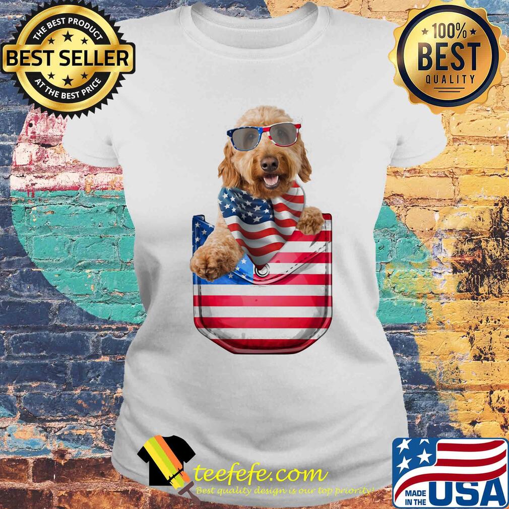Goldendoodle pocket american flag independence day s Laides tee Goldendoodle pocket american flag independence day s Laides tee