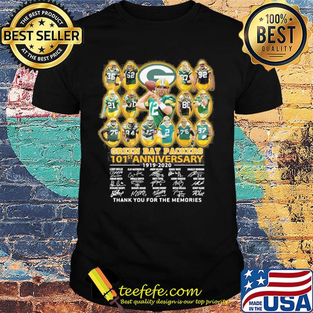 Green bay packers 101st anniversary 1919 2020 thank you for the memories signatures shirt