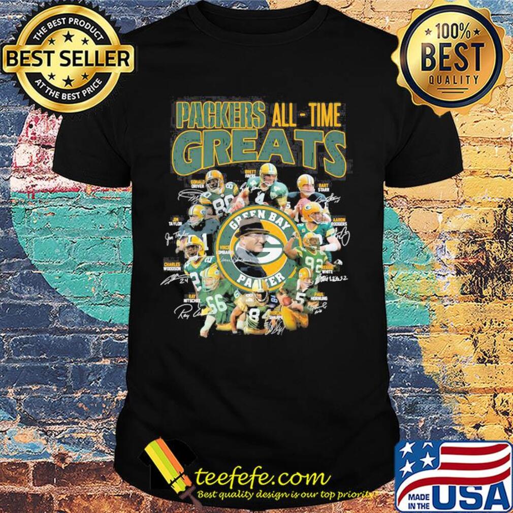 Green bay packers all-time greats players signatures shirt