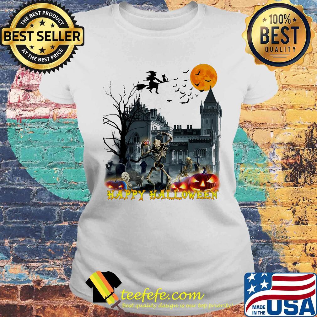 Happy Halloween skeleton witch trick moon ghost house s Laides tee Happy Halloween skeleton witch trick moon ghost house s Laides tee