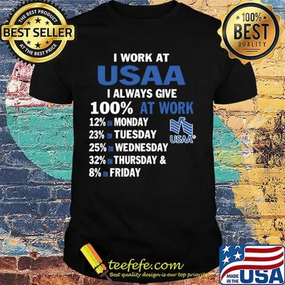 I work at usaa i always give 100% at work logo shirt