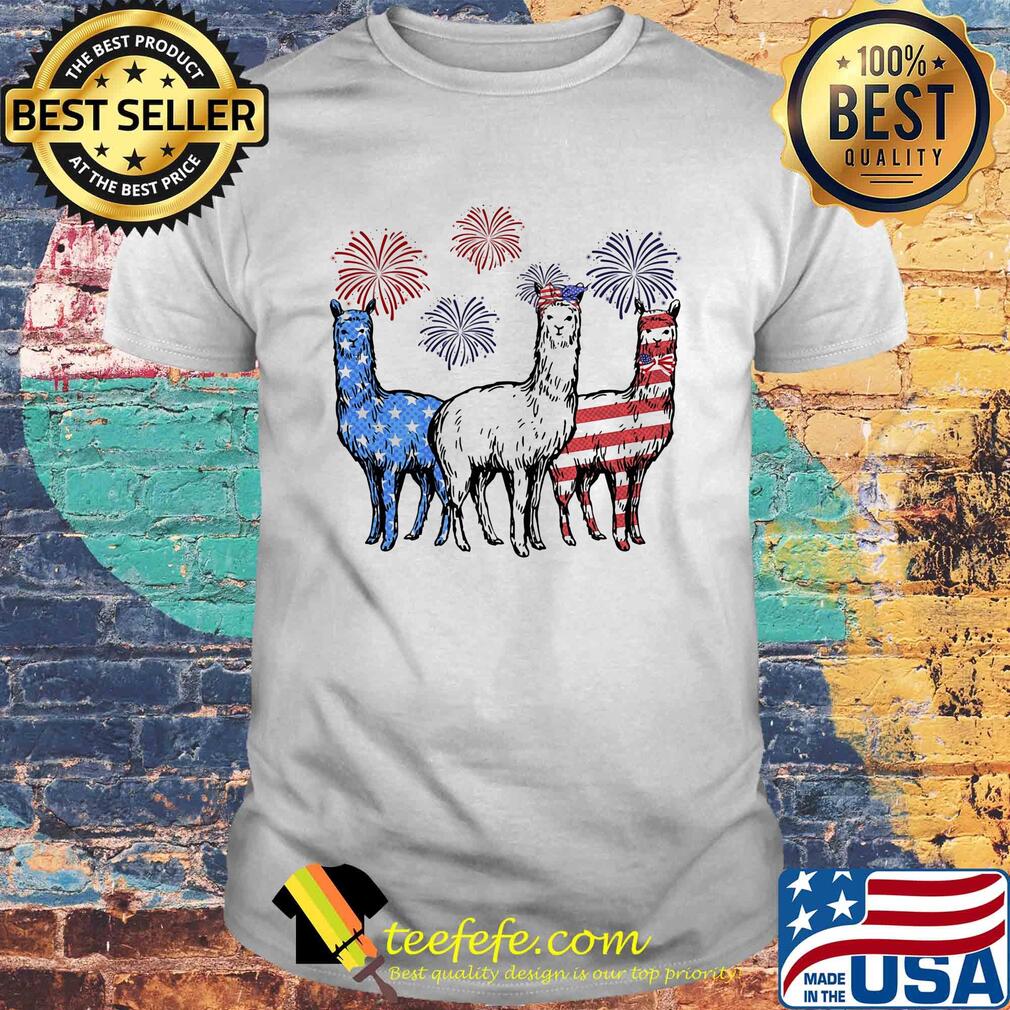 Independence Day Llamas Wear Bow Tie Firework Shirt