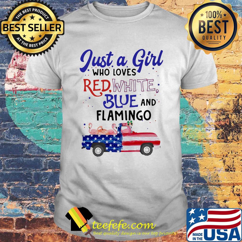 Just a girl who loves red white blue and flamingo american flag independence day shirt