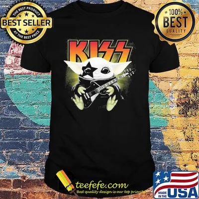 Kiss star wars baby yoda hug guitar shirt