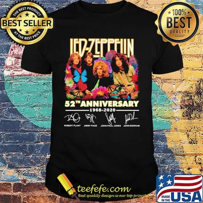 Led-zeppelin 52nd anniversary 1968 2020 signatures flowers shirt
