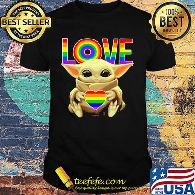 Lgbt star wars baby yoda hug love heart shirt