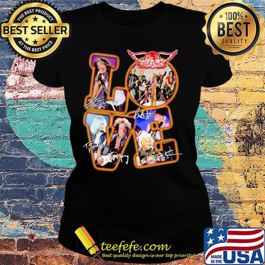 Love aerosmith band members signatures s Ladies tee Love aerosmith band members signatures s Ladies tee