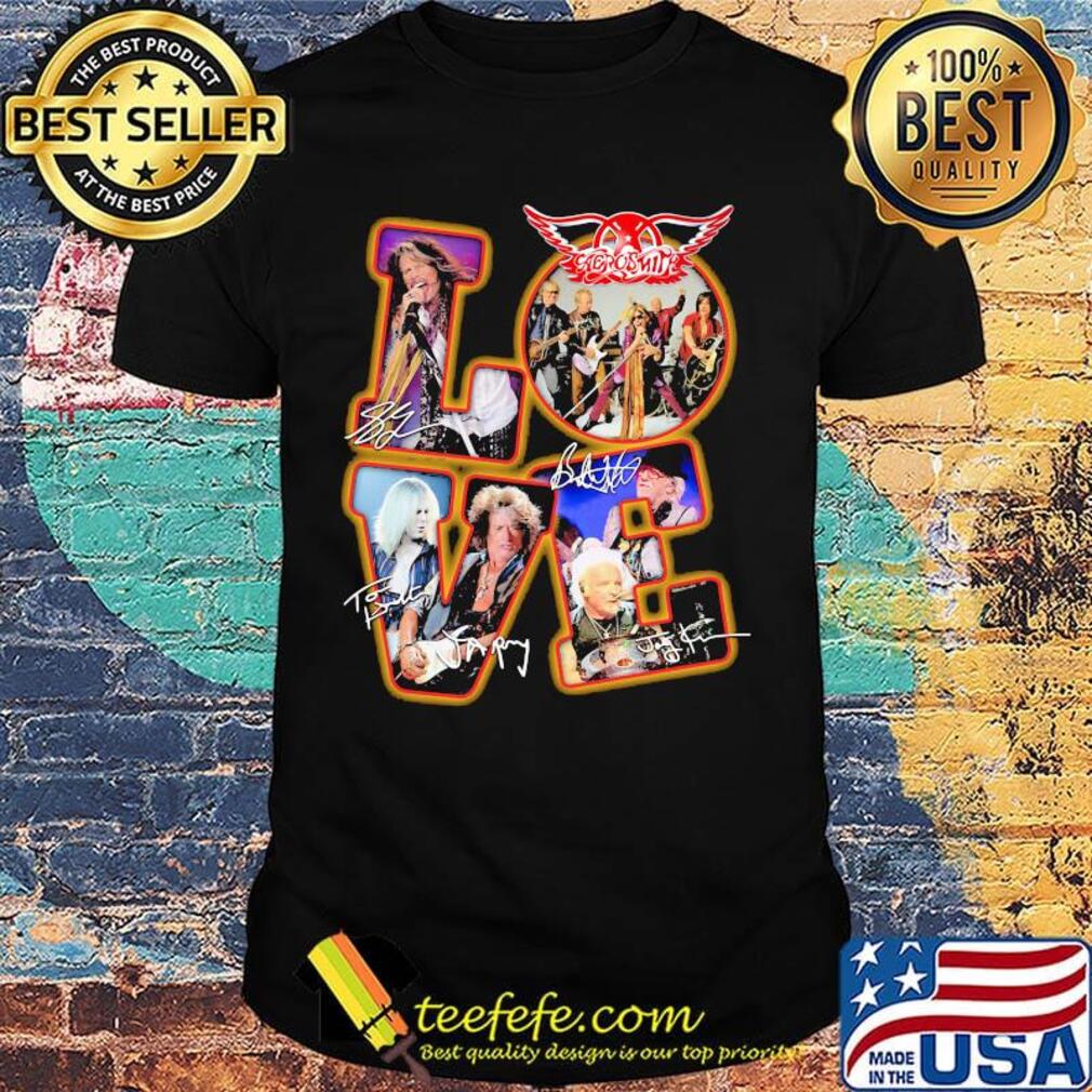 Love aerosmith band members signatures shirt