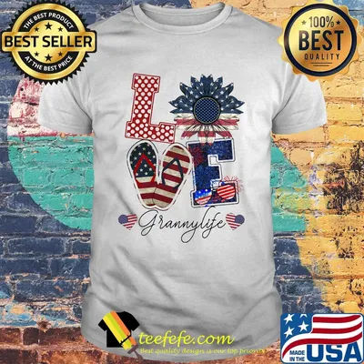 Love Grannylife Heart Flower American Flag Independence Day Shirt