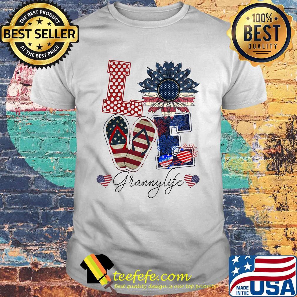 Love Grannylife Heart Flower American Flag Independence Day Shirt