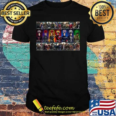 Marvel super heroes characters signatures shirt
