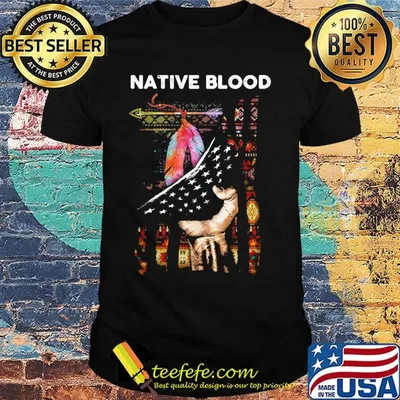 Nativ Blood Feathers Hand American Flag Independence Day Shirt