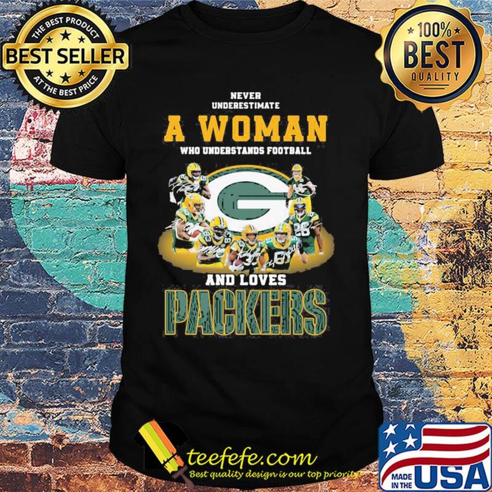 Never underestimate a woman who understands football and loves green bay packers signatures shirt