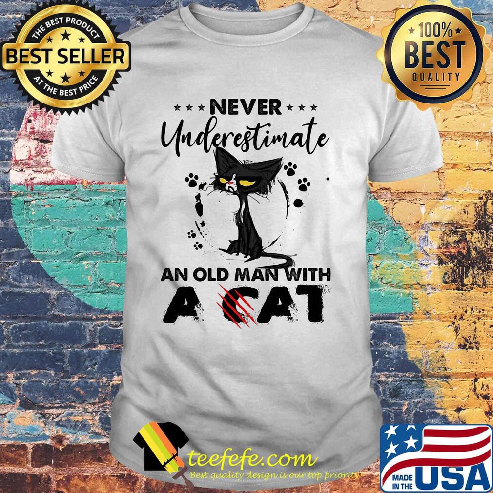 Never Underestimate An Old Man With A Cat Black Footprint Shirt