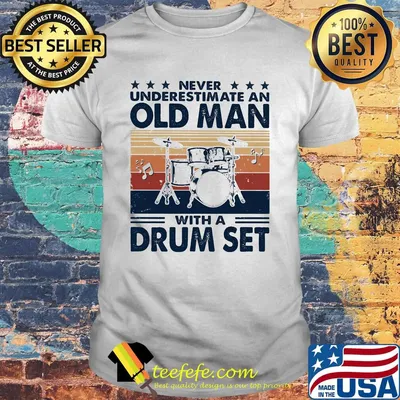 Never underestimate an old man with a drum set vintage retro stars shirt
