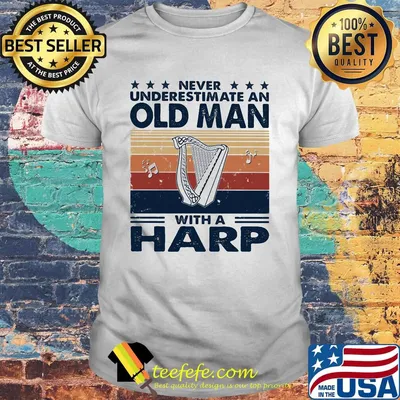 Never underestimate an old man with a harp vintage retro stars shirt