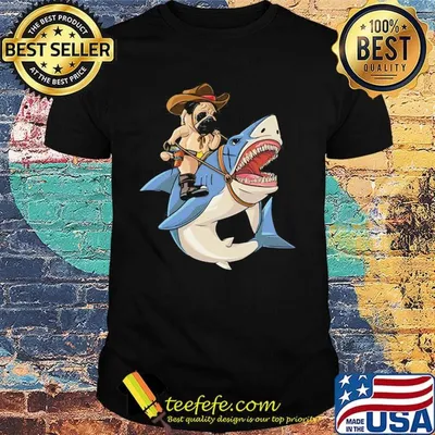 Official Cowboy Pug Riding Shark Shirt