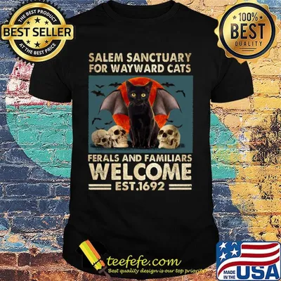 Official Salem Sanctuary Ror Wayward Cats Rerals An Familiars Welcome Est1962 Sunset Skullcap Shirt
