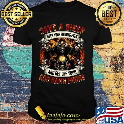 Official Save A Biker God Damn Phone Devil Fire Shirt