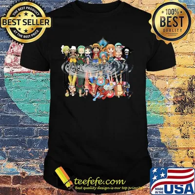 One piece cartoon chibi characters water reflection shirt