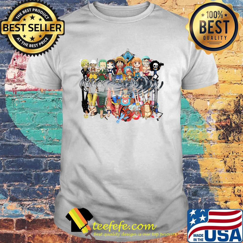 One piece cartoon chibi characters water reflection shirt