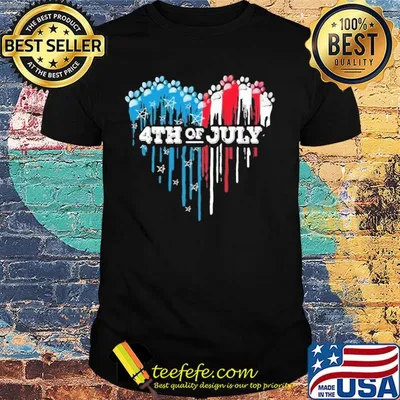 Paws heart 4th of july american flag independence day shirt