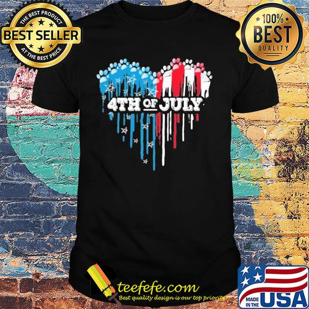 Paws heart 4th of july american flag independence day shirt