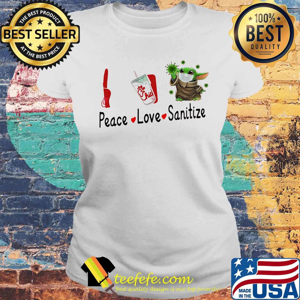Peace love sanitize baby yoda mask covid-19 chick fil logo s Laides tee Peace love sanitize baby yoda mask covid-19 chick fil logo s Laides tee