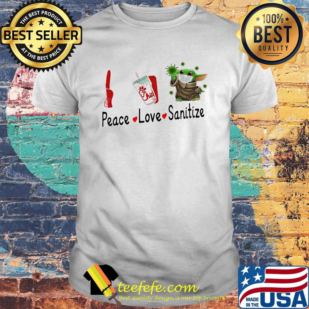Peace love sanitize baby yoda mask covid-19 chick fil logo shirt Peace love sanitize baby yoda mask covid-19 chick fil logo shirt