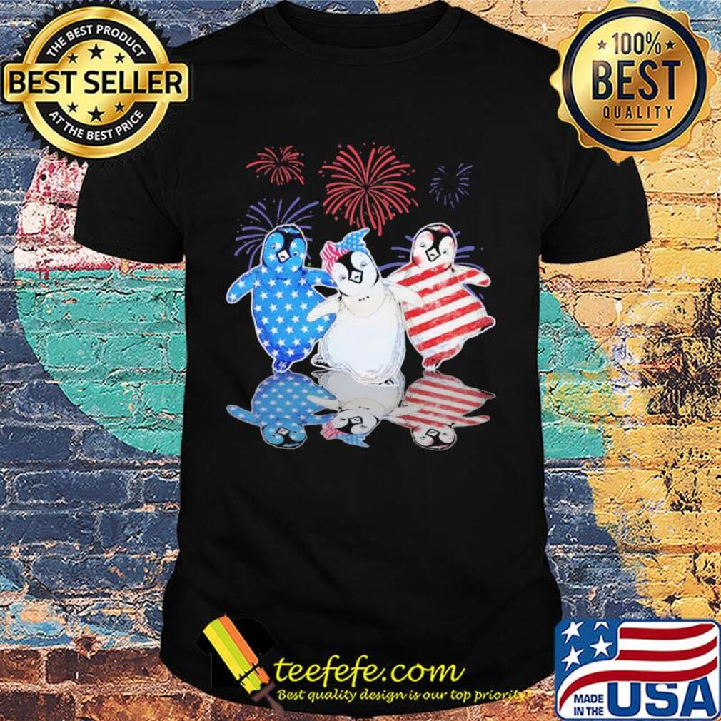Penguins firework american flag independence day shirt