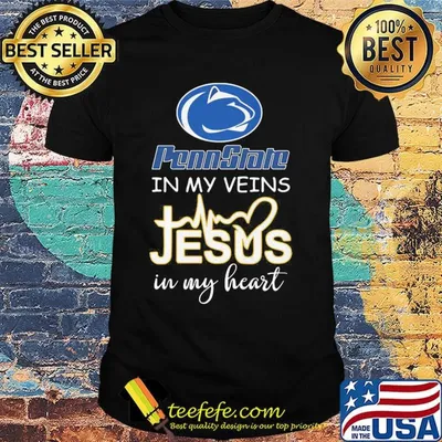 Penn state nittany lions in my veins jesus in my heart heartbeat shirt