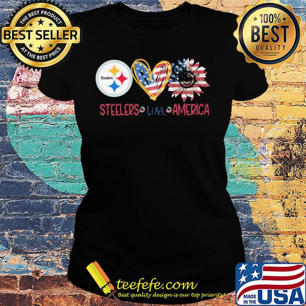 Pittsburgh Steelers love american flag independence day sunflower heart s Ladies tee Pittsburgh Steelers love american flag independence day sunflower heart s Ladies tee