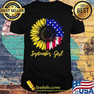 September girl sunflower american flag independence day shirt