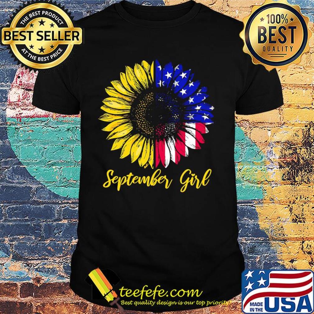September girl sunflower american flag independence day shirt