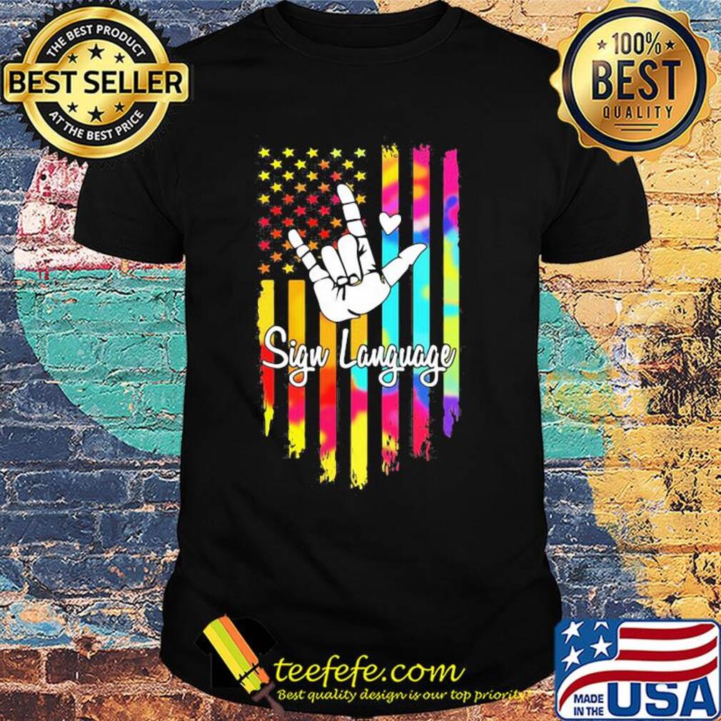 Sign language american flag independence day heart shirt