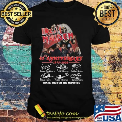 Skeleton iron maiden 45th anniversary 1975 2020 thank you for the memories signatures shirt
