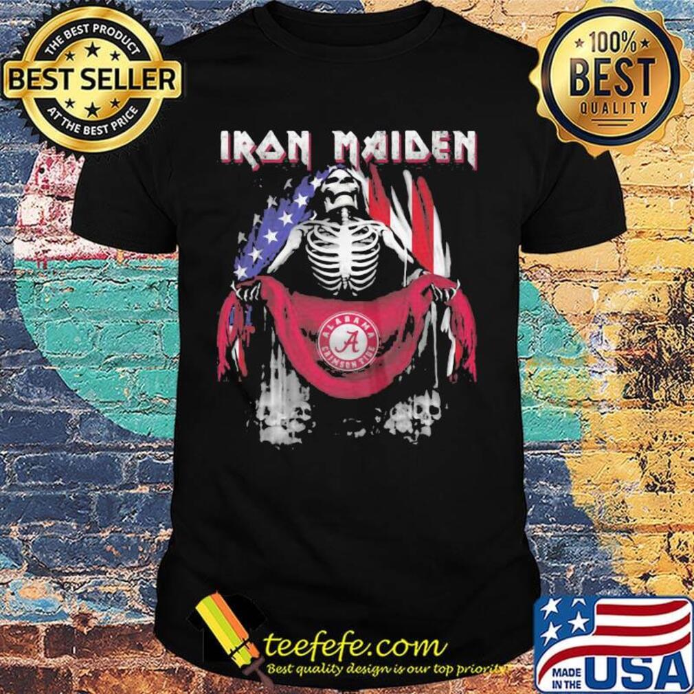 Skeleton iron maiden alabama crimson tide logo american flag independence day shirt