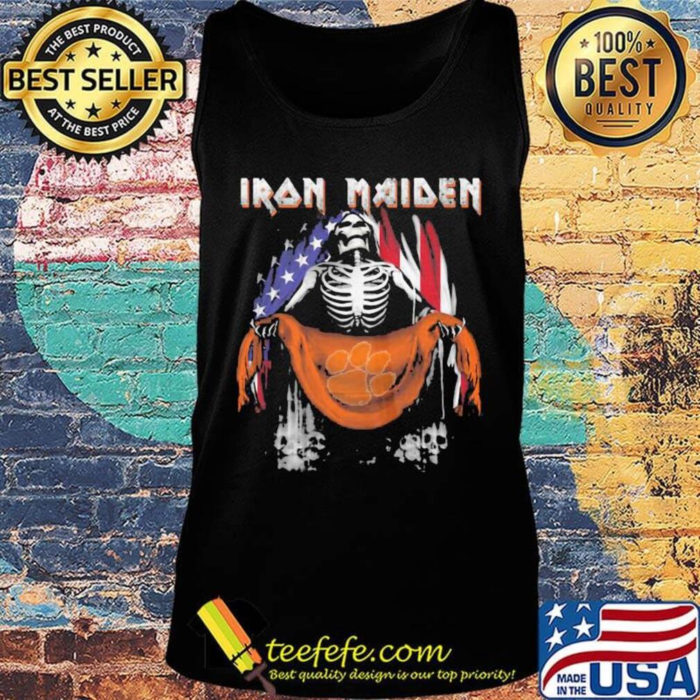 Skeleton iron maiden clemson tigers logo american flag independence day s Tank top Skeleton iron maiden clemson tigers logo american flag independence day s Tank top