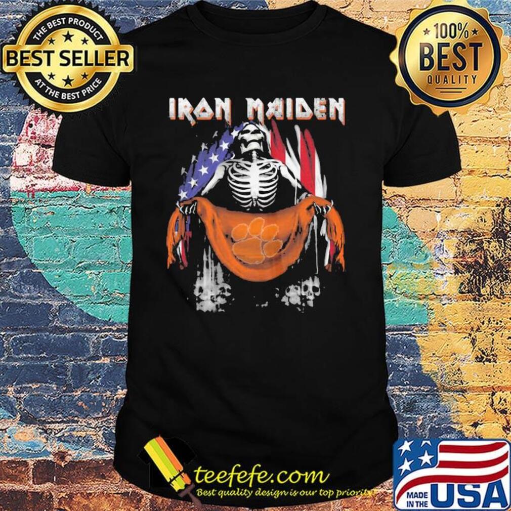 Skeleton iron maiden clemson tigers logo american flag independence day shirt