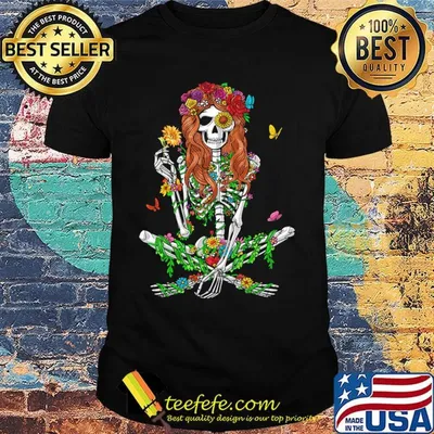 Skeleton Psychedelic Hippie Sunflower Festival Girls Shirt